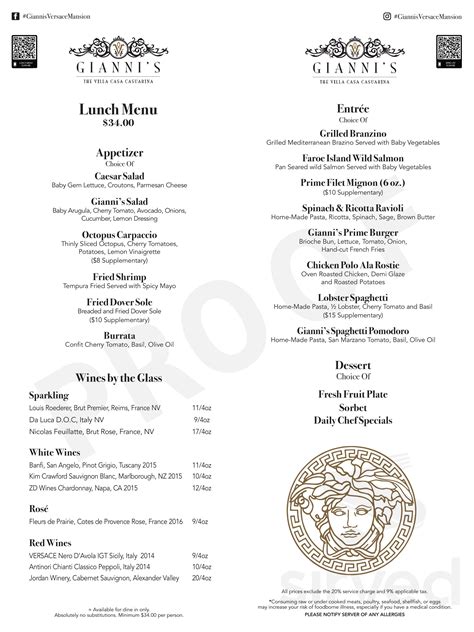 versace mansion dinner menu prices|giannis at the Versace mansion.